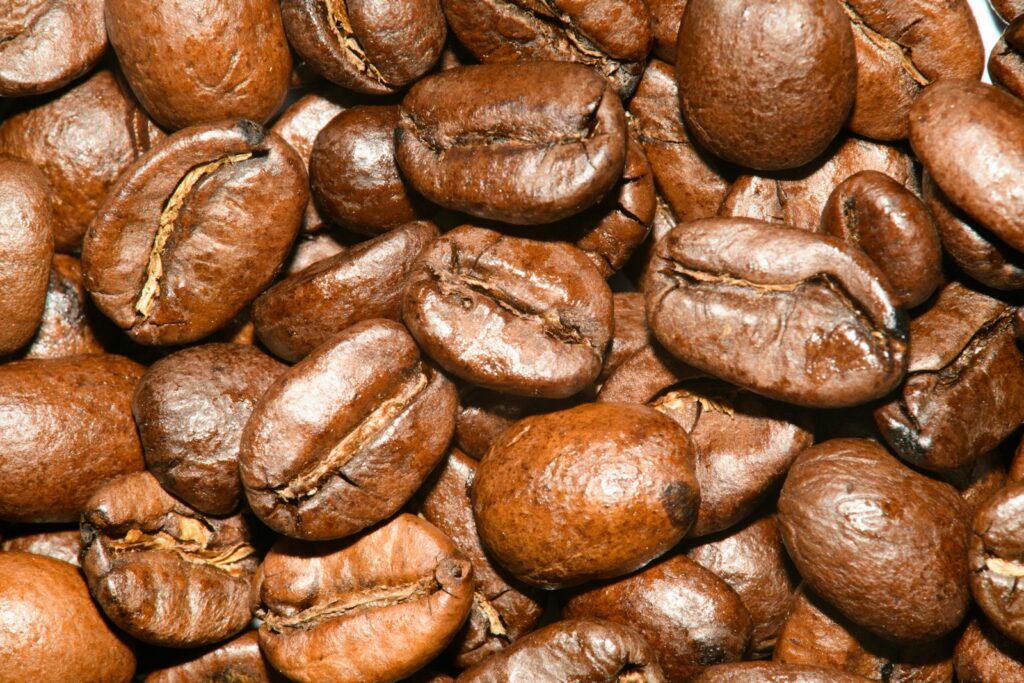 Macro photo of whole coffee beans