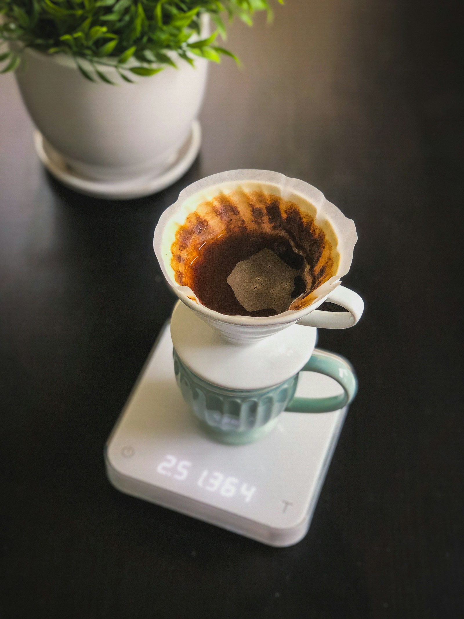 Coffee served in a ceramic cup and saucer