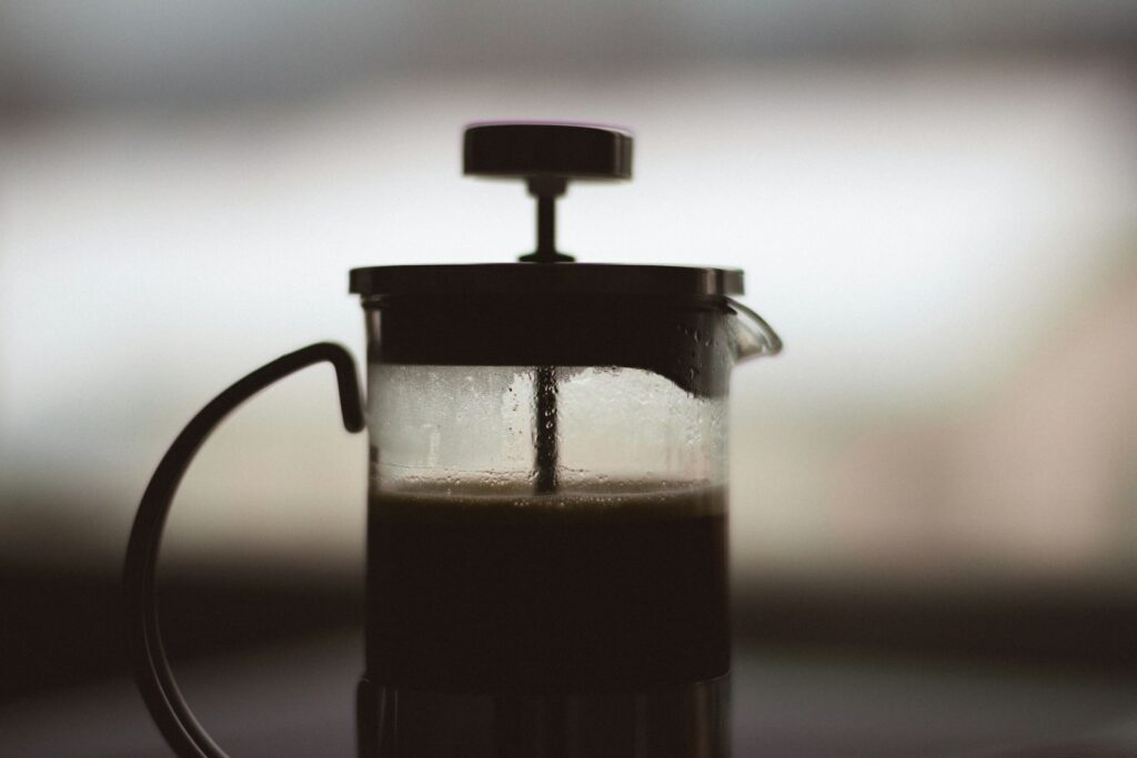 Coffee brewed in a French press